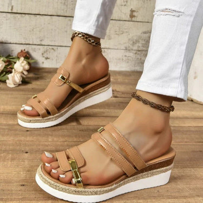 Stylish color-blocked wedge sandals for women in various colors and sizes