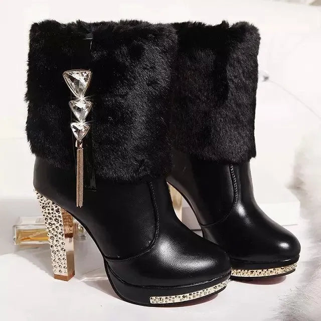 Women's ankle boots with 6-8cm chunky heel in black or white, artificial PU upper, sizes 35-41