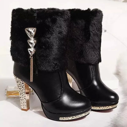 Women's ankle boots with 6-8cm chunky heel in black or white, artificial PU upper, sizes 35-41