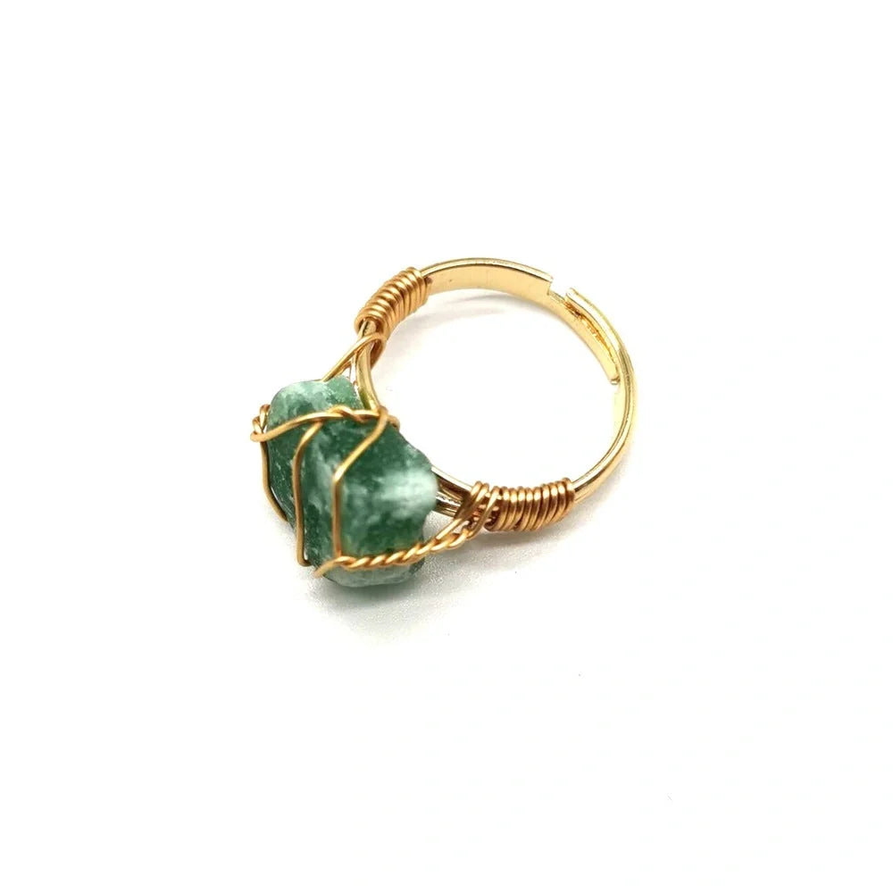 Elegant adjustable ring made with a variety of natural gemstones like citrine, green aventurine, and amethyst