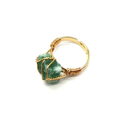 Elegant adjustable ring made with a variety of natural gemstones like citrine, green aventurine, and amethyst
