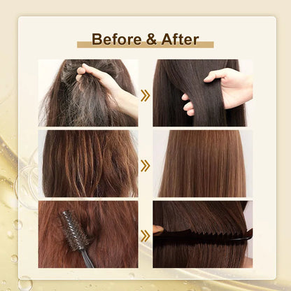 Yellow 50ml bottle of curly hair repair essential oil for split ends and frizzy hair.