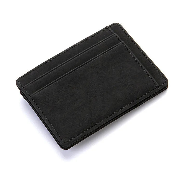 PU leather magic wallet flip card holder with zipper coin purse in solid colour