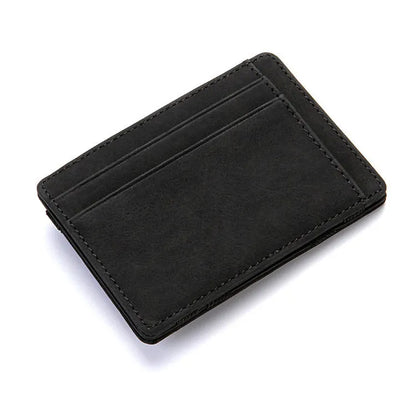 PU leather magic wallet flip card holder with zipper coin purse in solid colour