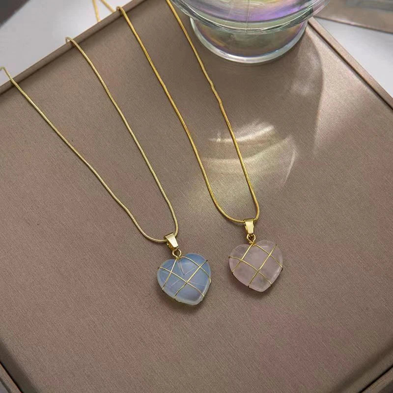 Enchanting heart-shaped moonstone necklace with real gold electroplating, a premium accessory for fashionable princesses