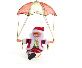 Electric plastic Santa Claus on 30cm climbing ladder with riding deer, in red suit, for Christmas decorations