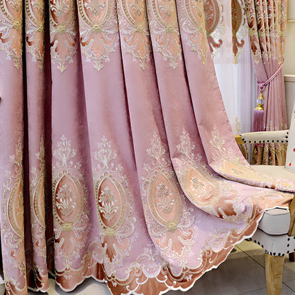 European-style blackout curtains with plant flower heart pattern in pink colour options