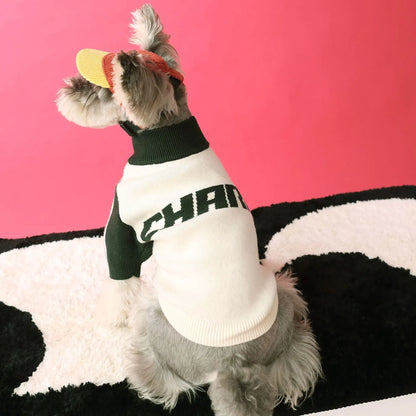 Red puppy dog sports sweater cardigan made from wool material for pet wear