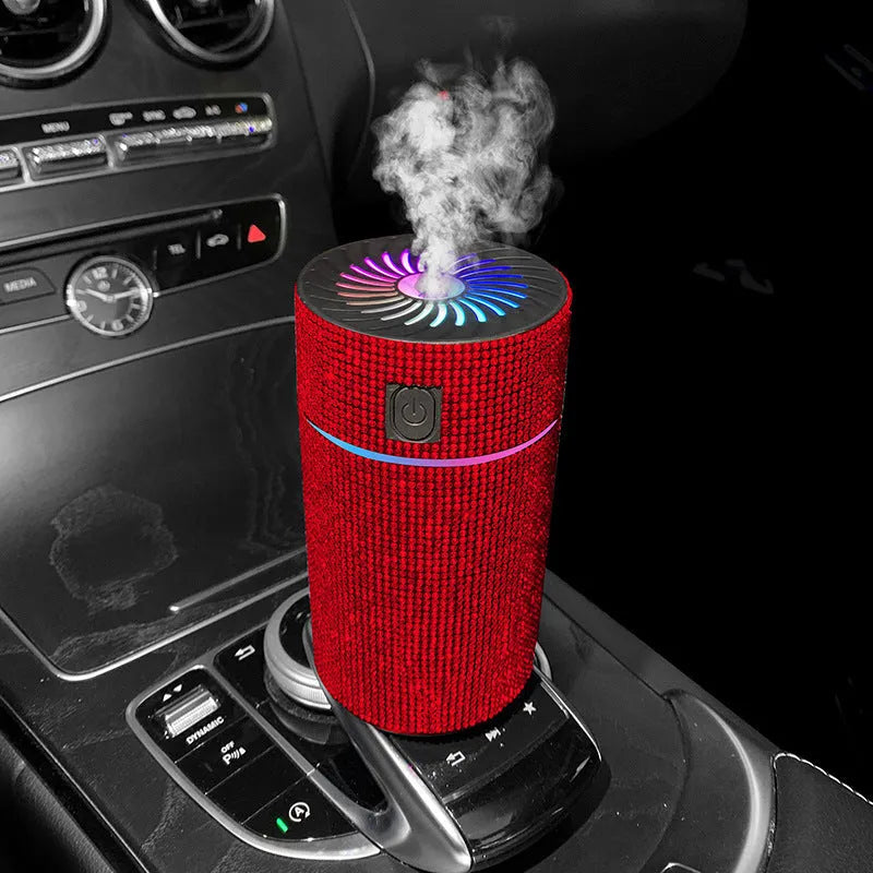 White Diamond finish car air purifier and humidifier unit mounted on a car dashboard.