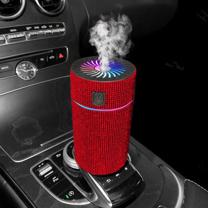 White Diamond finish car air purifier and humidifier unit mounted on a car dashboard.