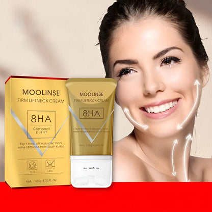 Neck moisturising cream tube with a massage roller applicator for dry skin care.