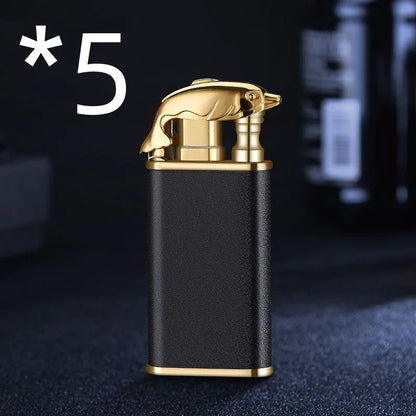 Metal dragon dolphin design double flame windproof lighter with blue jet fire