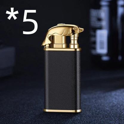 Innovative dragon and dolphin lighters with dual-flame design, made of premium metal and featuring intricately crafted mythical creature motifs.