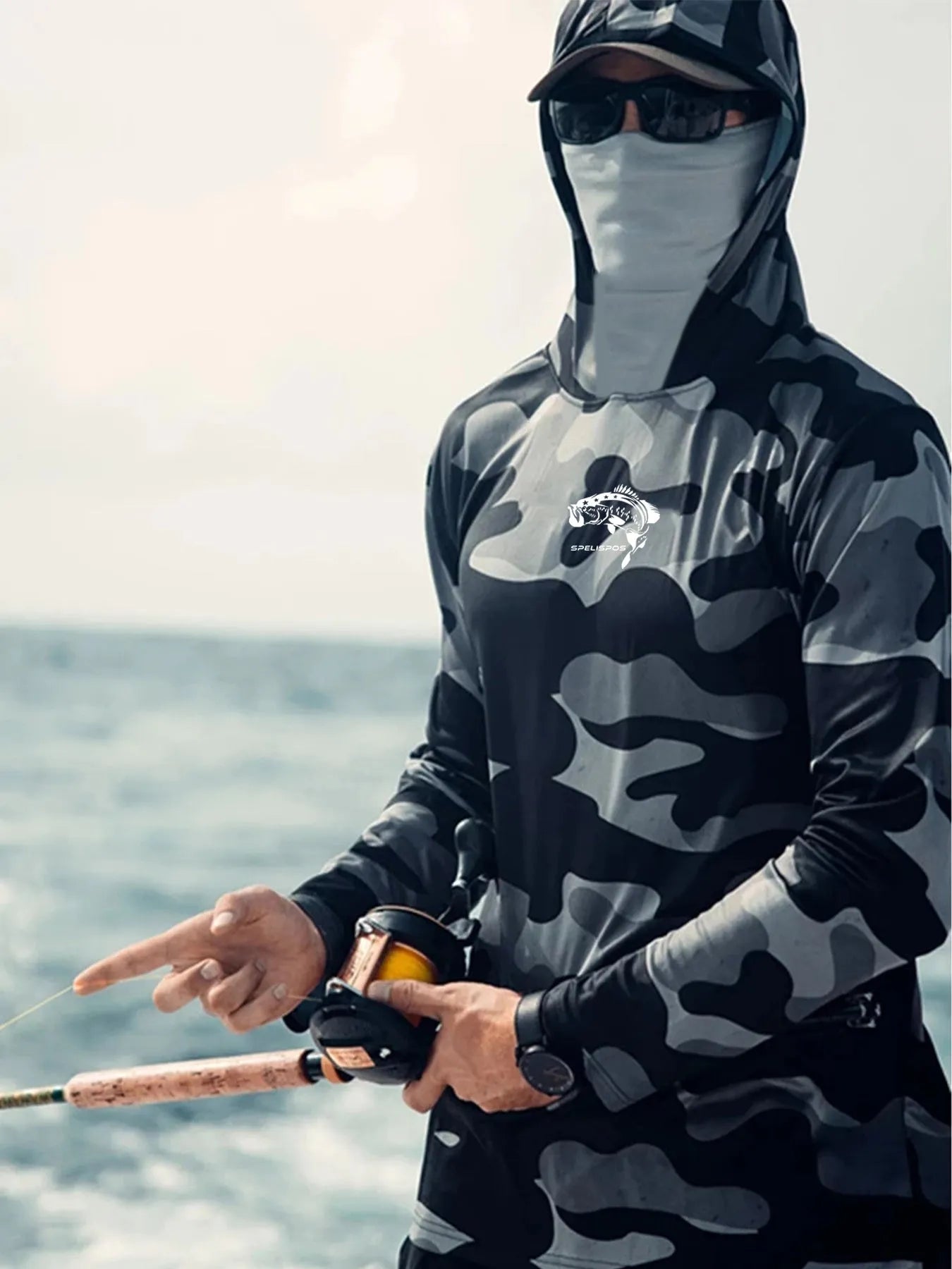 Huk Pursuit long sleeve fishing shirt with mesh side panels and crew neck, shown in an outdoor setting