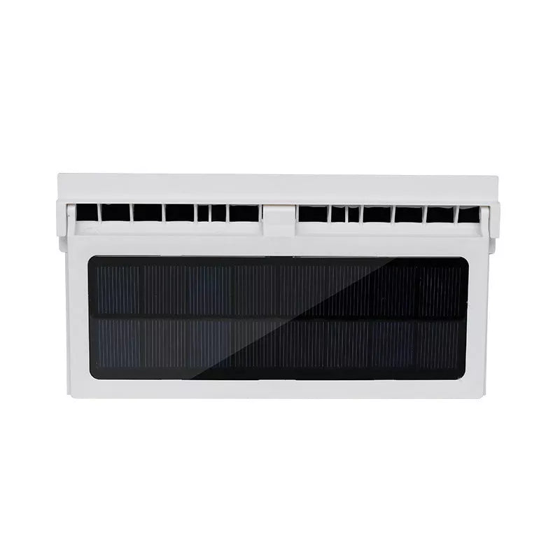 Solar-powered car ventilation fan with adjustable panels in white and black options