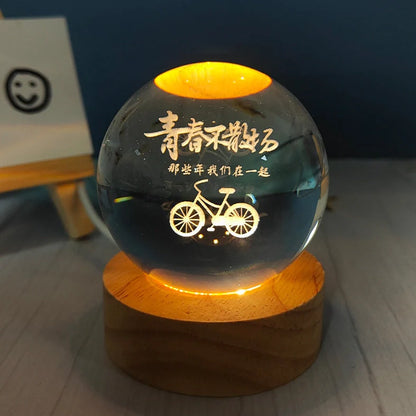 White crystal ball night light with USB plug showing uniform illumination and decorative design options