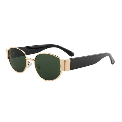 Small round sunglasses with gold frame and grey lenses, 50mm diameter with metal-reinforced construction