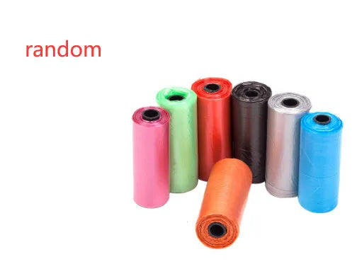 Multi-colour dog waste cleanup bags showing black, blue, green, pink, and red variants in 22.5x30cm size