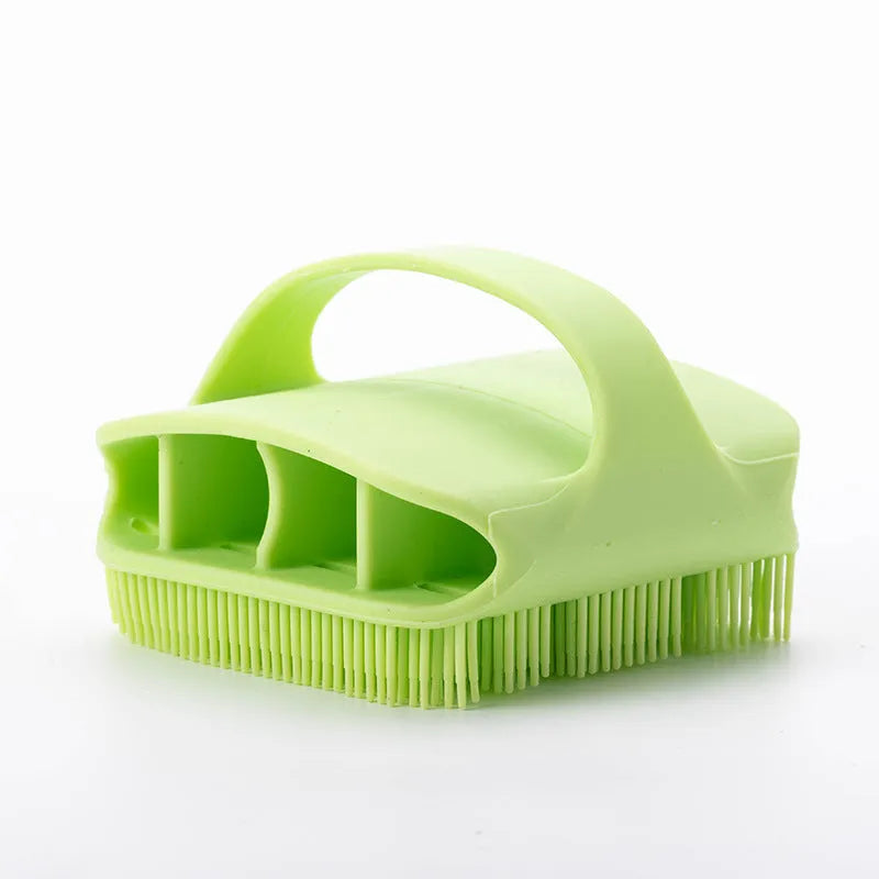 Silicone scalp massager brush with extra-long bristles and ergonomic handle in multiple colours