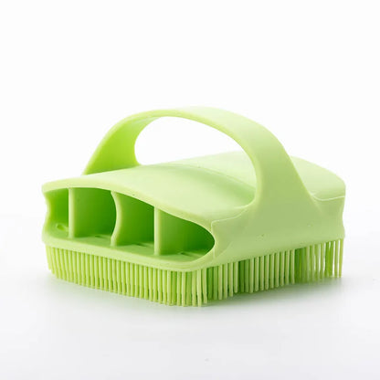 Silicone scalp massager brush with extra-long bristles and ergonomic handle in multiple colours