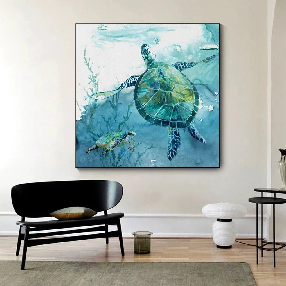Turtle canvas wall art poster showing square format with turtle imagery, available in multiple sizes