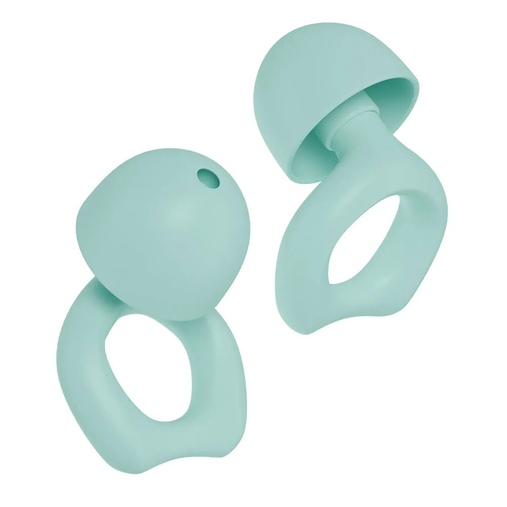 A pair of silicone soundproof earplugs in one of five colours: black, blue, green, purple, or white.