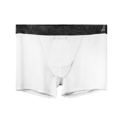 Men's black ice silk knitted nylon sports underwear, mid waist boyshort design