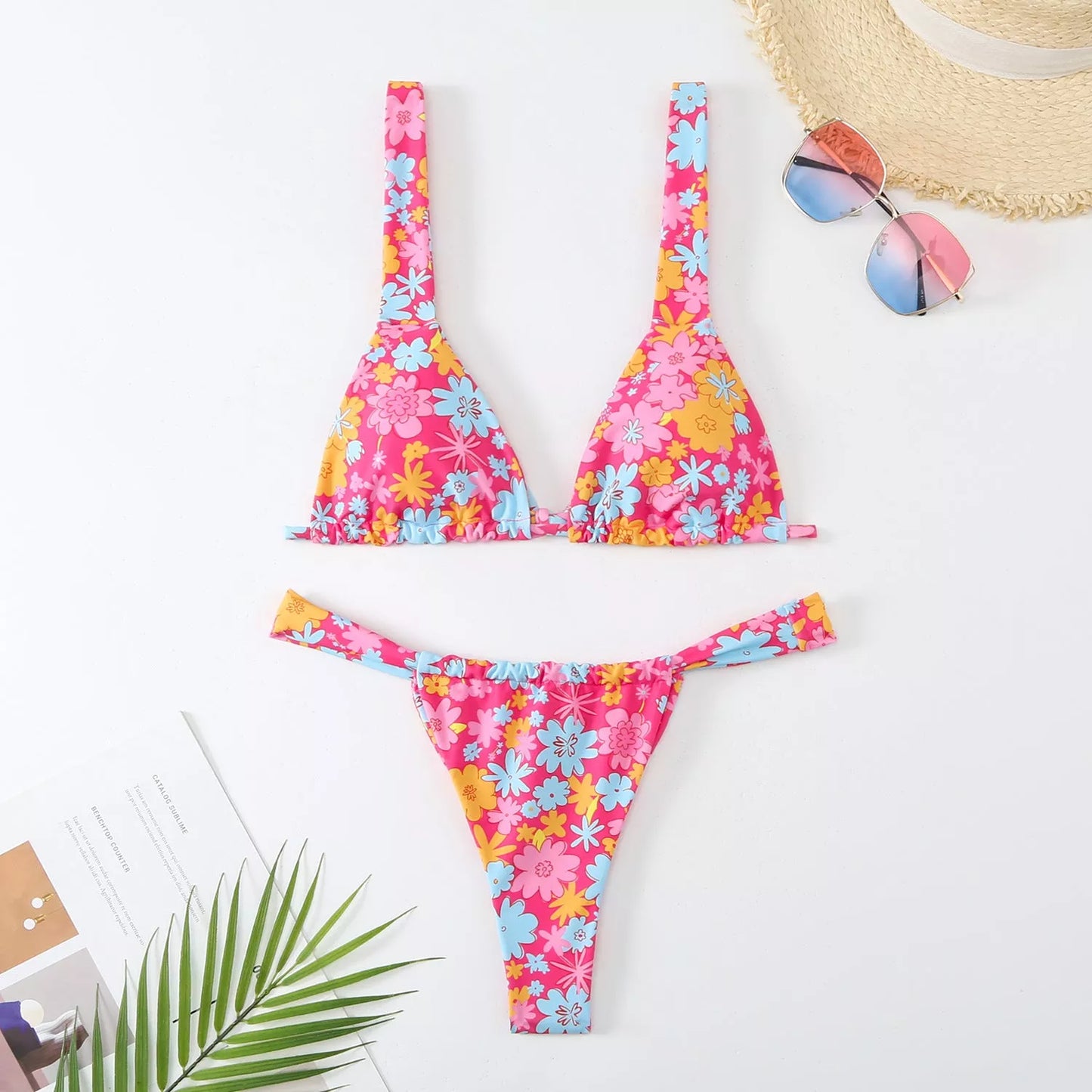 Women's floral print bikini swimsuit in vibrant colors for swimming and beach outings