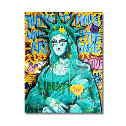 Spray-painted abstract graffiti artwork on frameless canvas poster showing urban street art design
