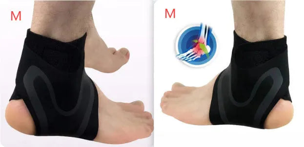 Ankle support brace for the right or left foot in sizes medium, large, and extra-large.