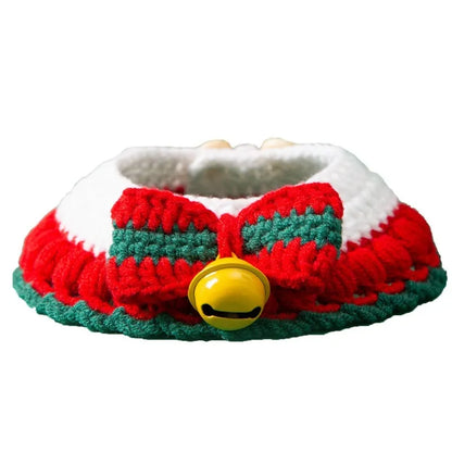 Christmas-themed woven milk cotton hand knitting yarn collar for cats with adjustable sizing