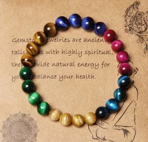 Handmade 8mm blue tiger stone couple bracelet with gold-plated inlay