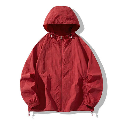 Loose-fit thin nylon sports jacket shown in a colour option, suitable for outdoor leisure wear.