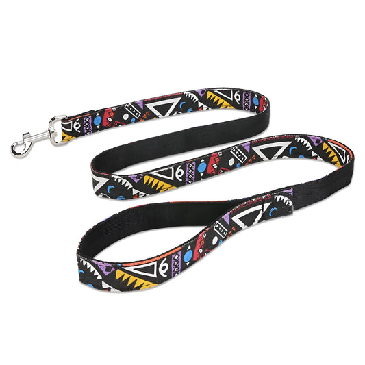 Black Christmas pet traction rope with plaid stripes showing hand holding design and 120cm length