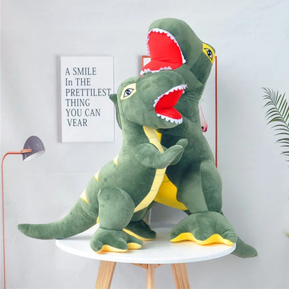 Green dinosaur plush toy with reversible sequins showing flipped design patterns