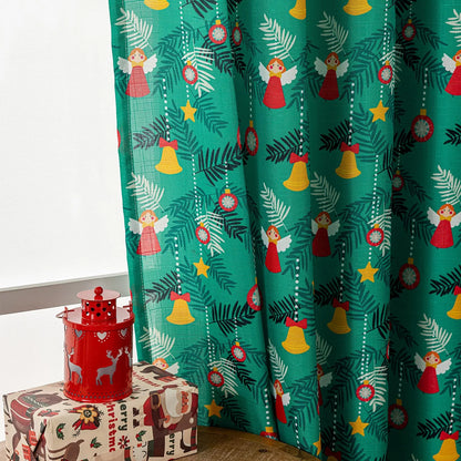 Christmas curtain with snowman and angel print in green or red, 1 metre length with semi-sun shade function