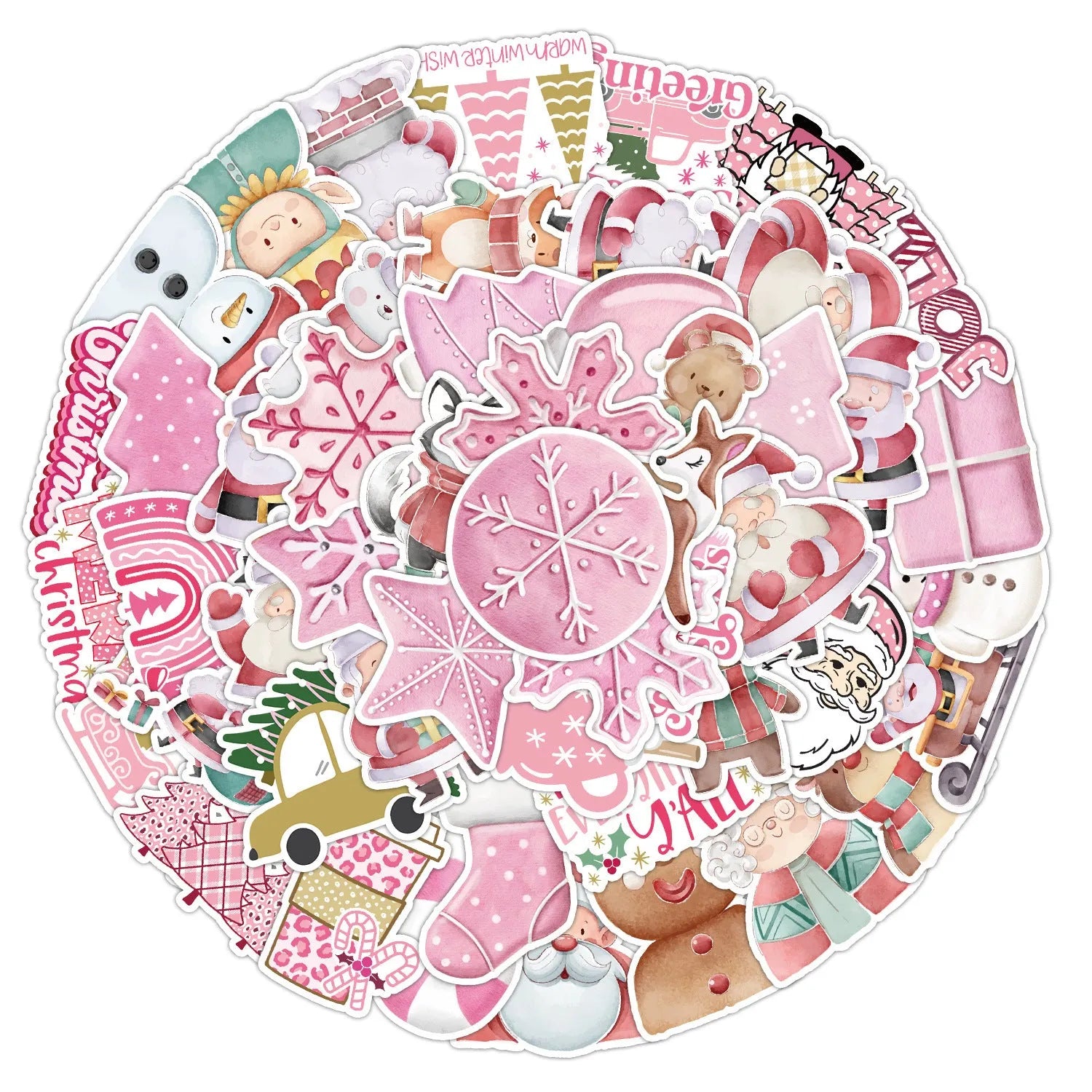 Pack of 50 cute Christmas decoration waterproof vinyl stickers for car, phone, laptop.