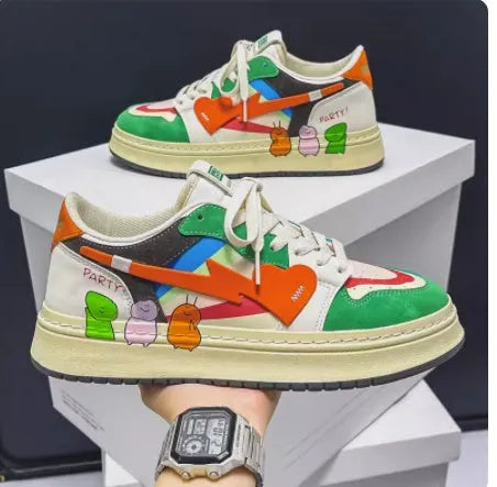 Lace-up sneakers in Rainbow colour with wear-resistant soles, simple design, and plain style