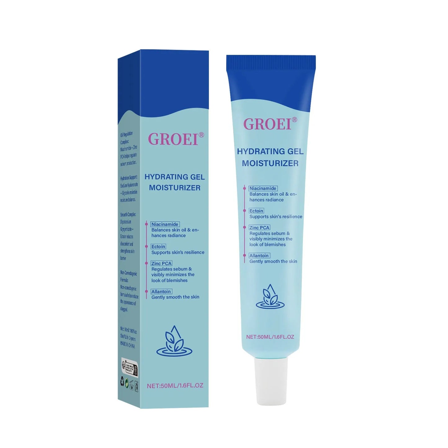 50ml moisturising facial gel with hyaluronic acid for skin hydration