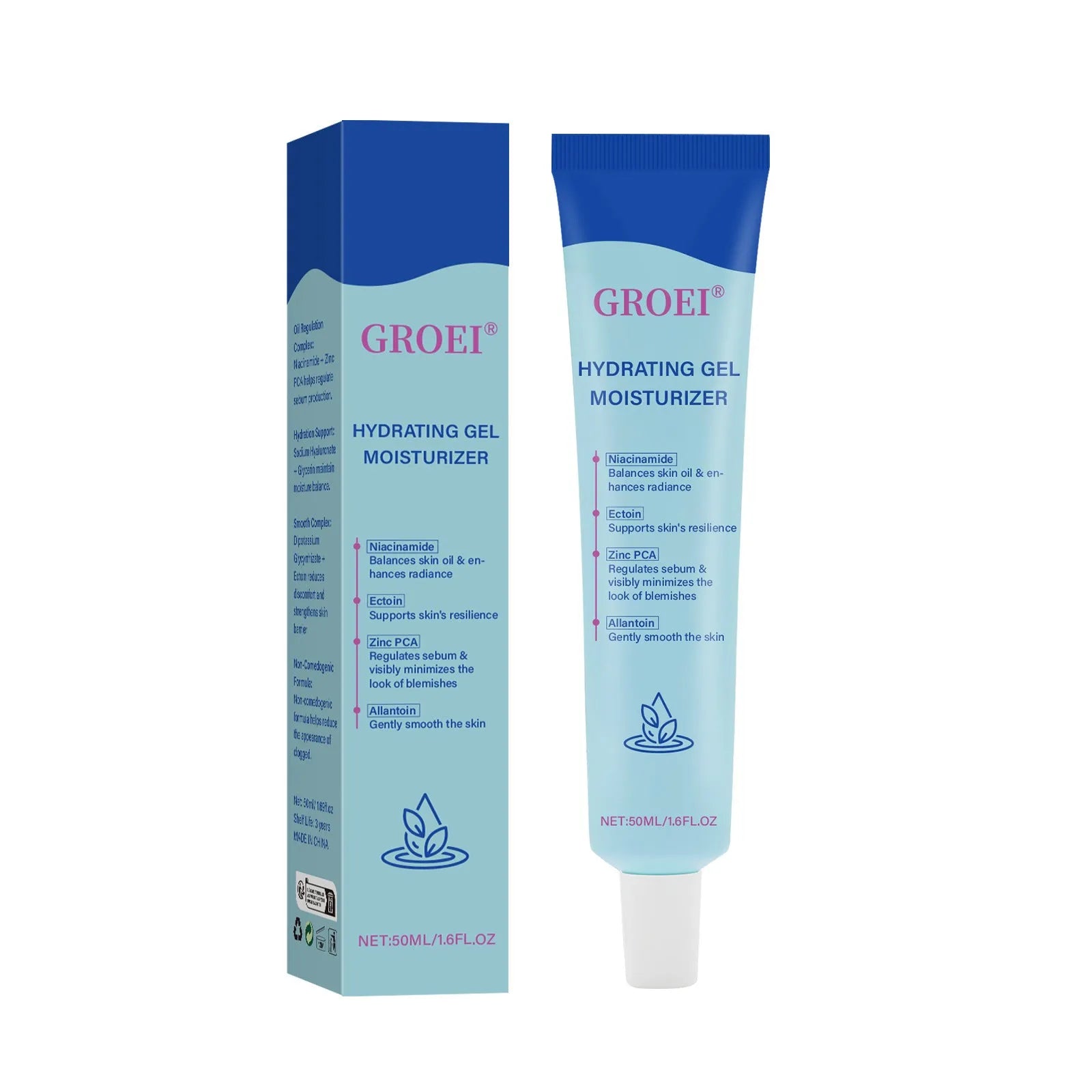 50ml moisturising facial gel with hyaluronic acid for skin hydration