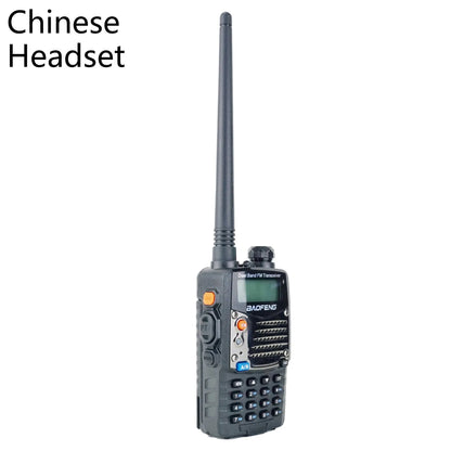 Baofeng UV-5RA handheld dual-band two-way radio with dual display screen and antenna.