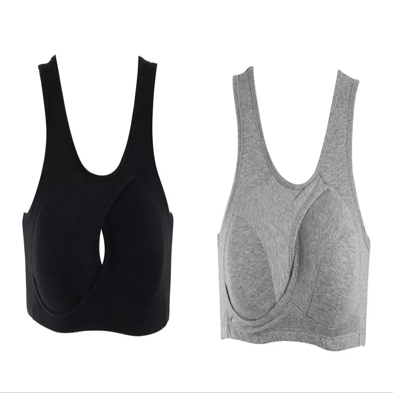 Women's cotton wireless vest with breathable beauty back in skin color, black, and gray