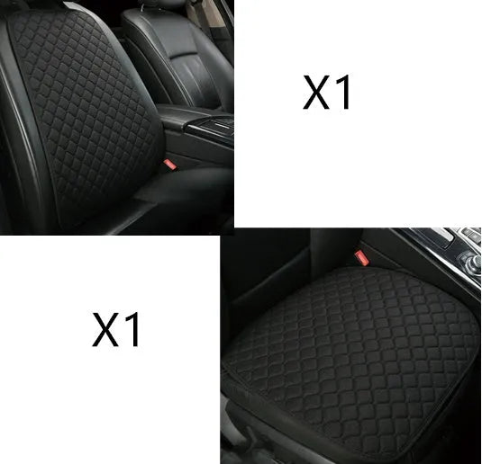Flax linen car seat cover protector in beige, black, red and brown, with cushion and five-seat style options.