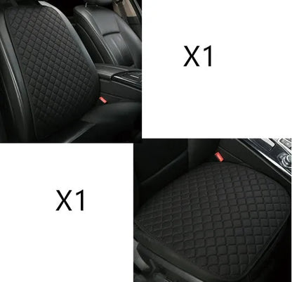 Flax linen car seat cover protector in beige, black, red and brown, with cushion and five-seat style options.
