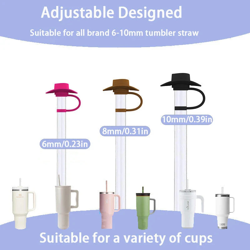 Stylish Cowboy Hat Straw Covers - Reusable drink toppers made from premium silicone for outdoor fun and fresh beverages