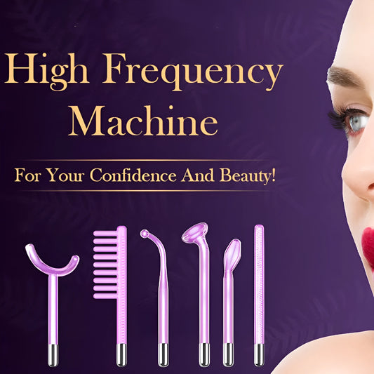 Purple high-frequency beauty instrument with six accessory heads for professional skin treatment