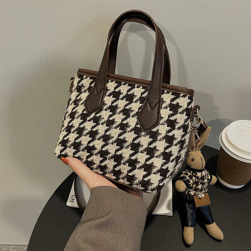 Premium Houndstooth Crossbody Bags for Women - Stylish Wool Handbag with Adjustable Strap and Spacious Main Compartment