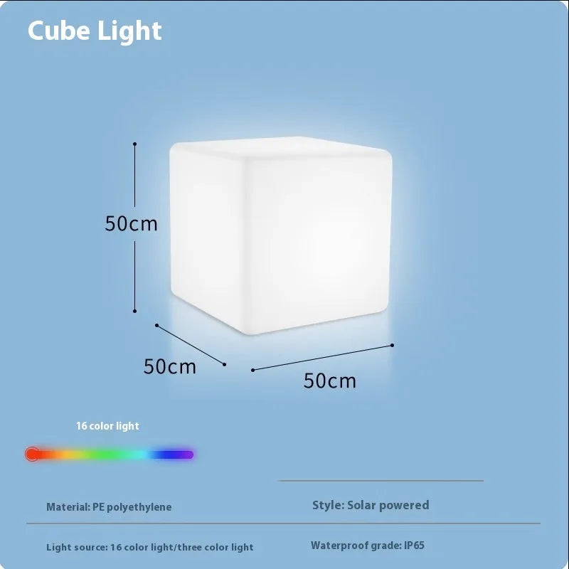 LED stool square cube light with modern design, IP65 waterproof rating, and options for rechargeable or solar power in various sizes