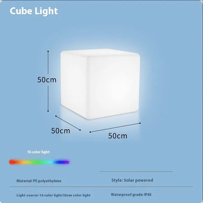 LED stool square cube light with modern design, IP65 waterproof rating, and options for rechargeable or solar power in various sizes