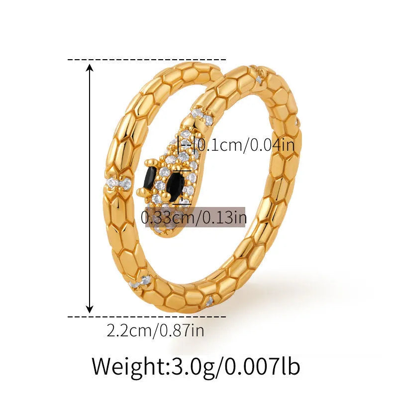 Adjustable snake-shaped index finger ring in gold colour with diamond treatment